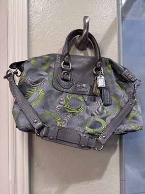 Coach Ashley Satchel Grey and Green C Logo